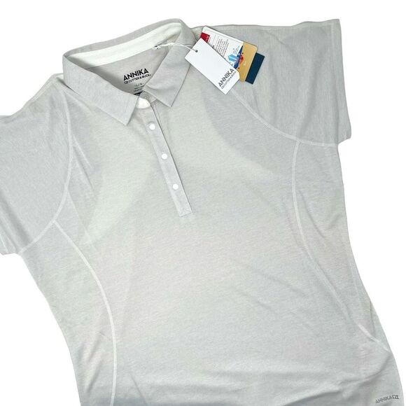 Annika NWT Women's‎ Light Gray and White Frequency Polo DryTec UPF50+ Size L - Picture 1 of 11
